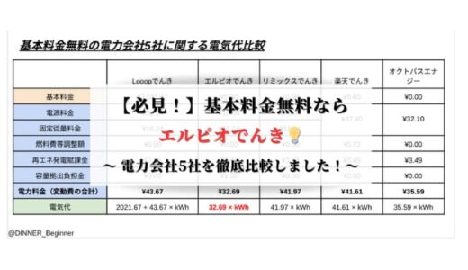 【必見！】基本料金無料ならエルピオでんき｜電力会社5社を徹底比較しました！